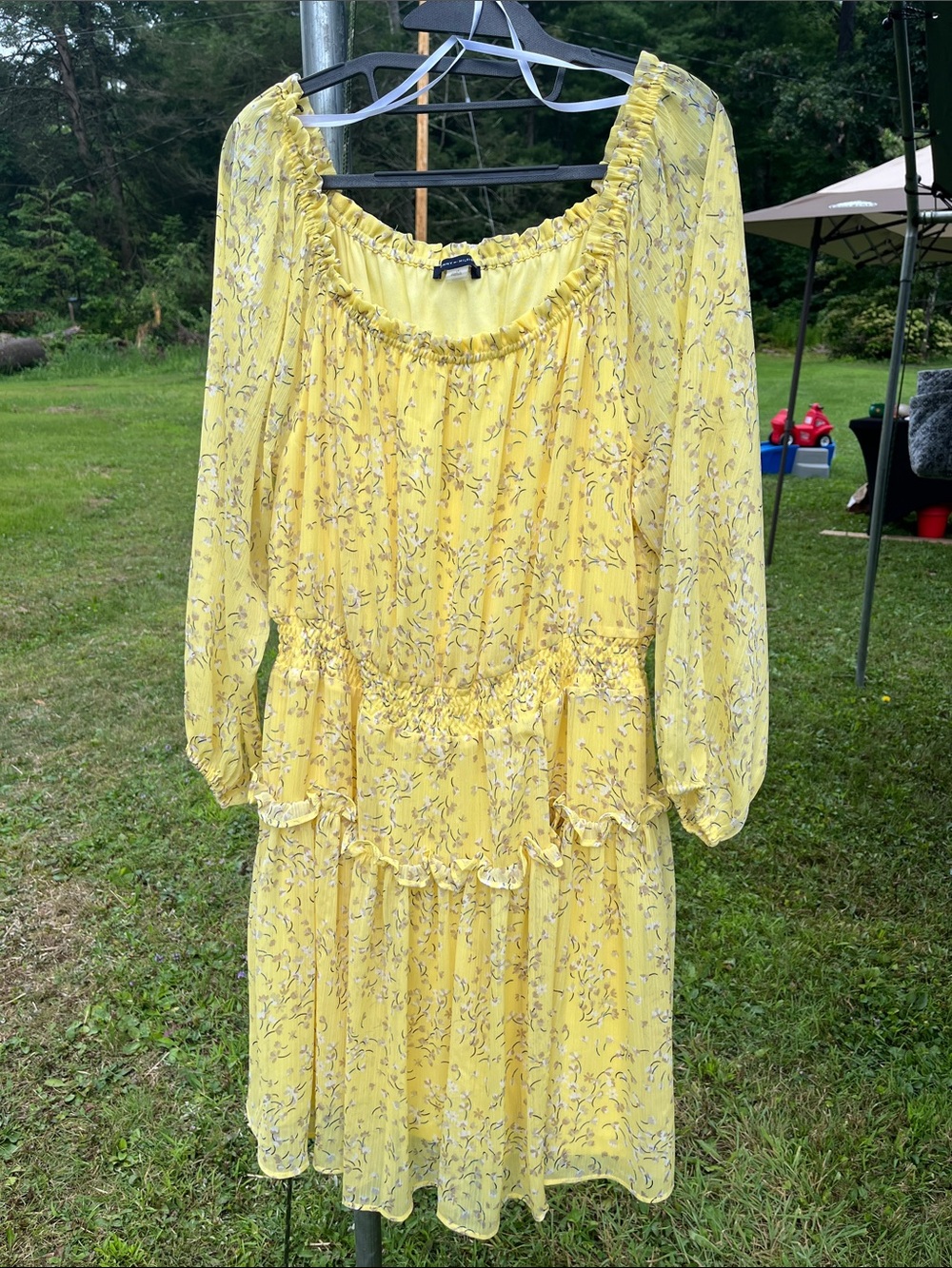 Tommy Hilfiger Yellow Floral Tiered Long Sleeve Dress